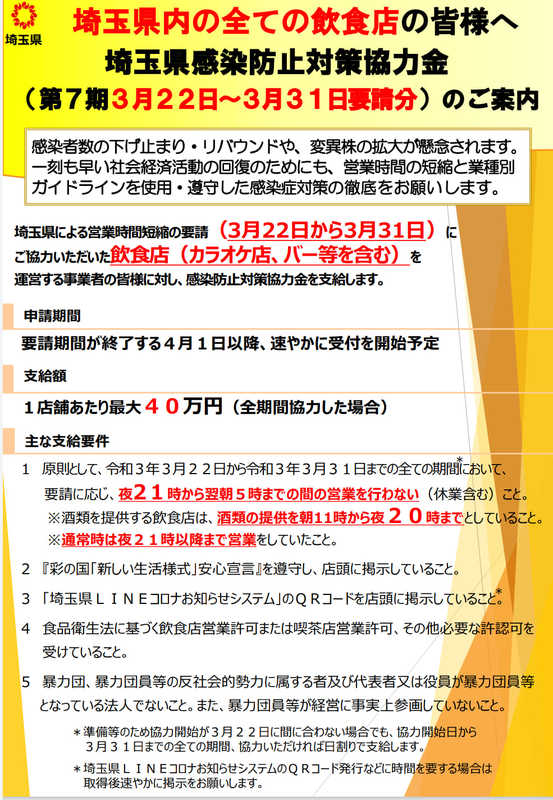3 22 3 31埼玉県感染防止対策協力金第7期 緊急事態宣言は本日3月21日をもって解除さ えびはら直矢 エビハラナオヤ 選挙ドットコム
