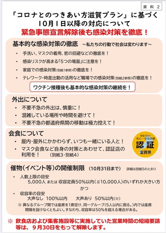滋賀県新型コロナウイルス感染症対策本部第48回本部員会議9 28 資料 滋賀県の10 1以降 中沢けいこ ナカザワケイコ 選挙ドットコム